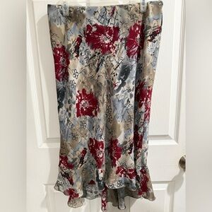 VTG Giorgio Fiorelli Red and Gray Floral Script Midi Skirt High Low Y2K 90s